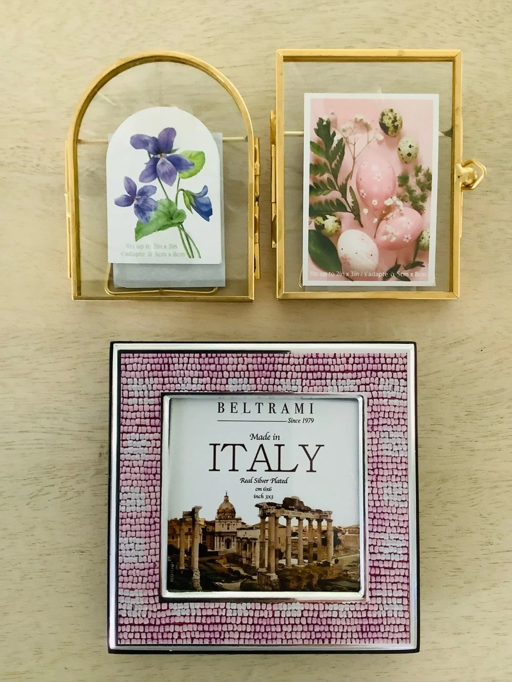 2 Pressed Glass Mini Picture Frames